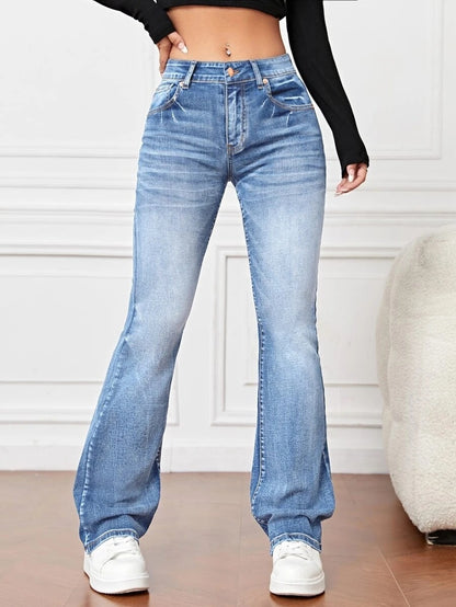 Desk-to-dinner – Denim High Waist Bootcut Jeans styled with heels