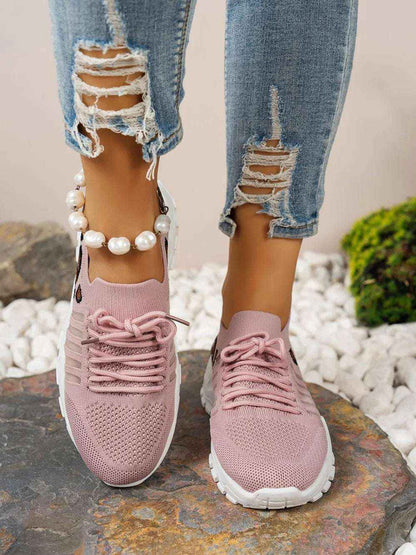 Leopard Cutout Mesh Lace-Up Sneakers - Stylish Flats
