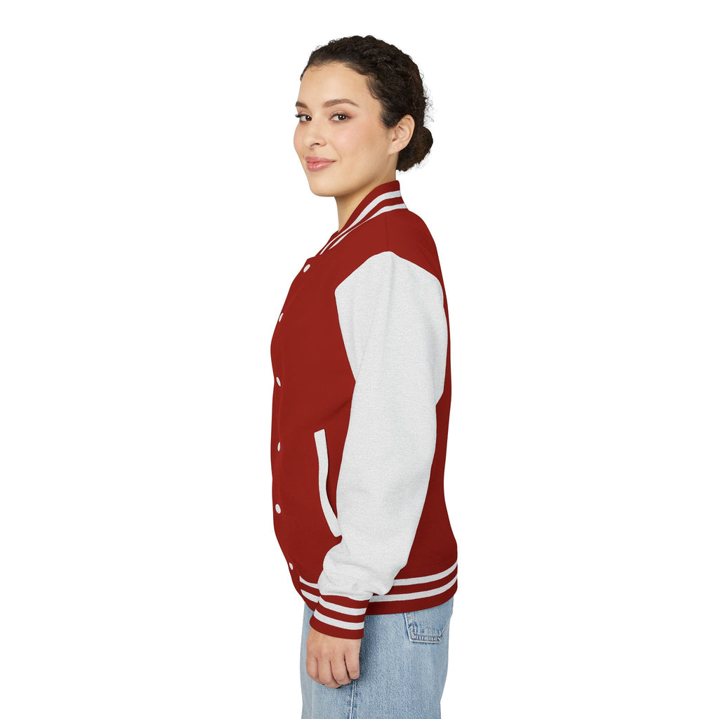 Detail of collar and cuffs on a premium American-made letterman jacket, highlighting quality stitching

