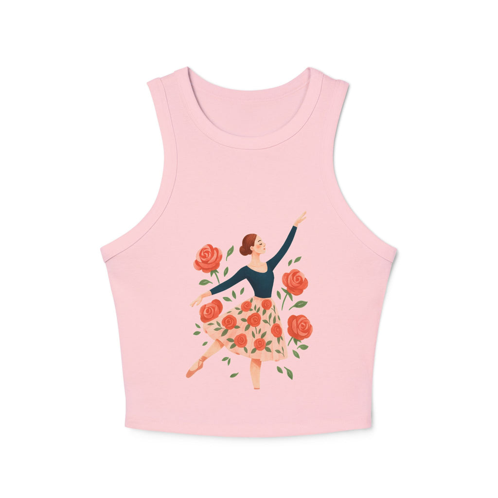 Folded women's micro rib racer tank top in various colors for gifting options

