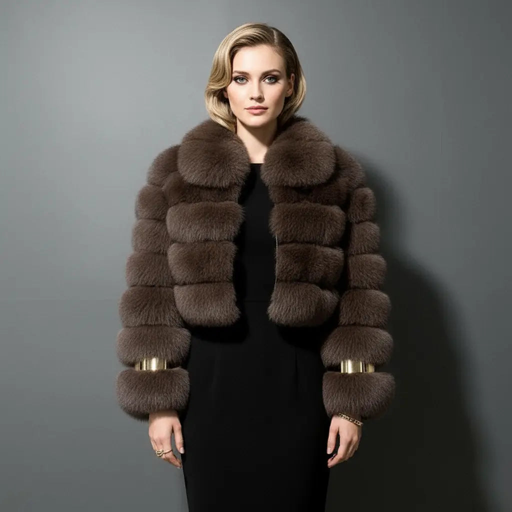 Detailed Collar and Sleeves on White Women's Faux Fur Coat – Artificial Fur's Supreme Softness Shines