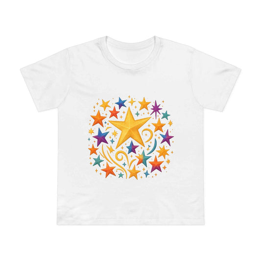 Women’s Vibrant Star Tee-100% Cotton Star Print T-Shirt
