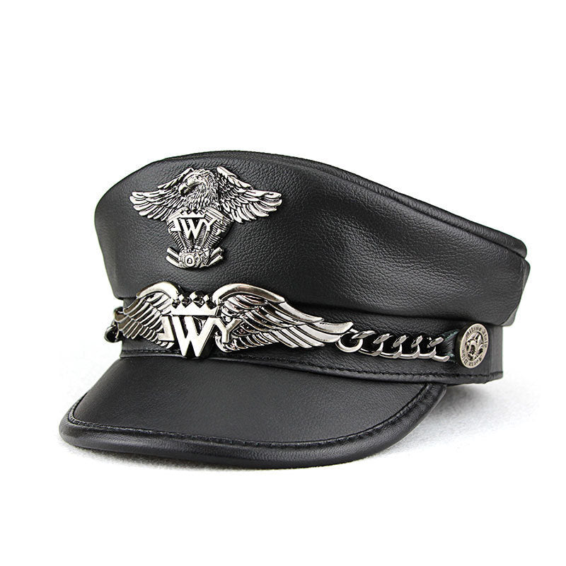 Single Eagle Harley cap for men, durable cowhide leather

