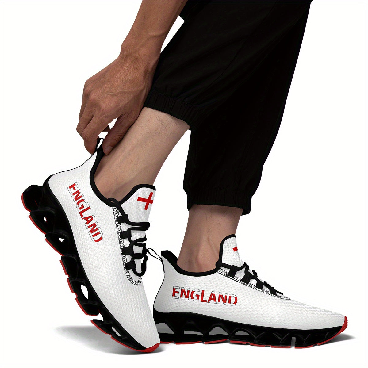 Dynamic Angle of Men's England Flag Sneakers: Lightweight Low-Top with Cushioned Support