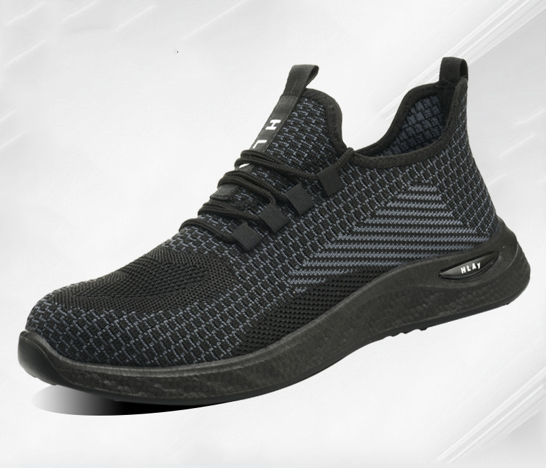 Work Sneakers for Men with Black Knit Mesh and Lace-Ups