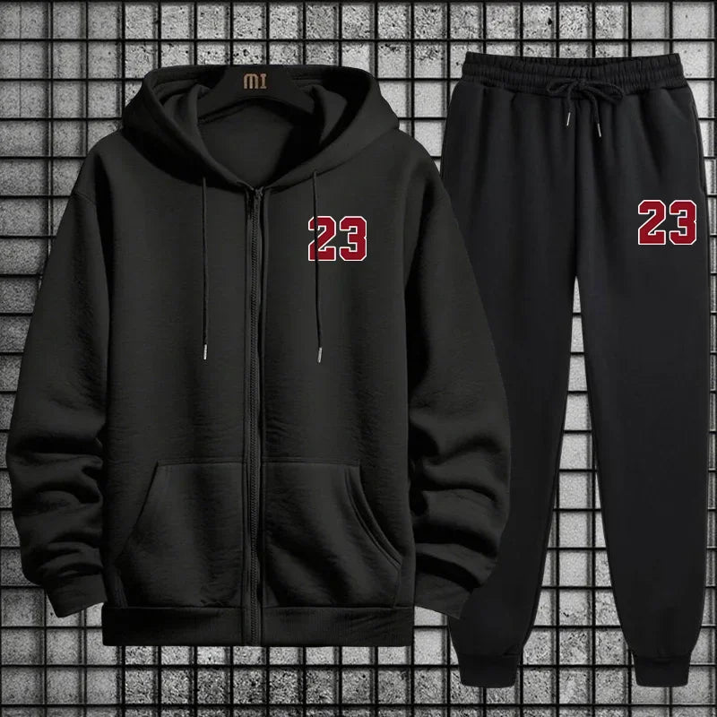 Effortless Daily Wear: Men's Tracksuit with Iconic Number 23 Graphic on Soft Polyester Fabric