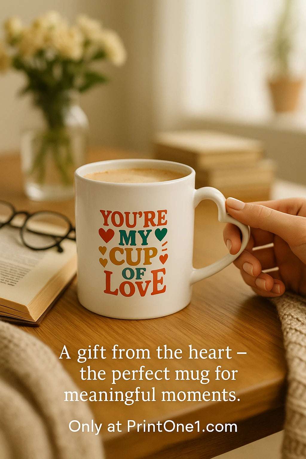 White ceramic mug shaped like a heart for lovers

