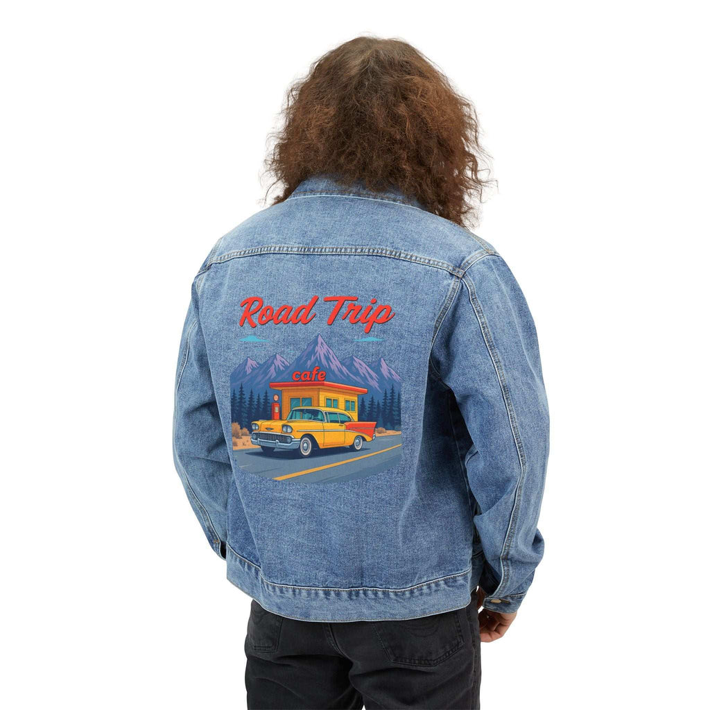 High-quality stitching and fabric details on men's denim jacket.

