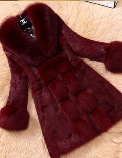 Elegant Deep Red Women's Long-Sleeved Fleece Coat for Chilly Days