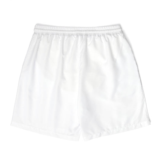 Plain white unisex quick-dry swim shorts back view