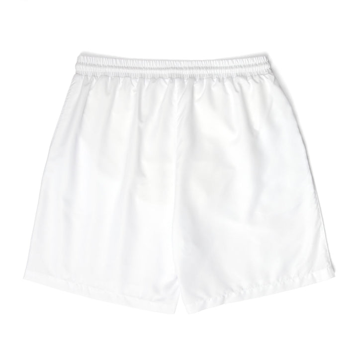 Plain white unisex quick-dry swim shorts back view