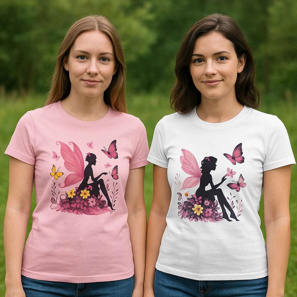 Side view of slim-fit fairy tee in vibrant red color

