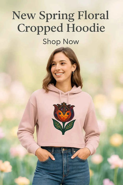 Women’s Floral Cropped Hoodie – Tulip Spring Must-Have