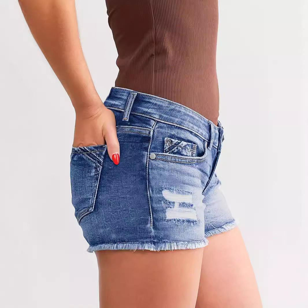 European-Style Denim Shorts with Button Front

