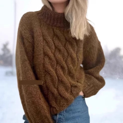 European style women's turtleneck sweater in peach color, perfect for office and casual wear.