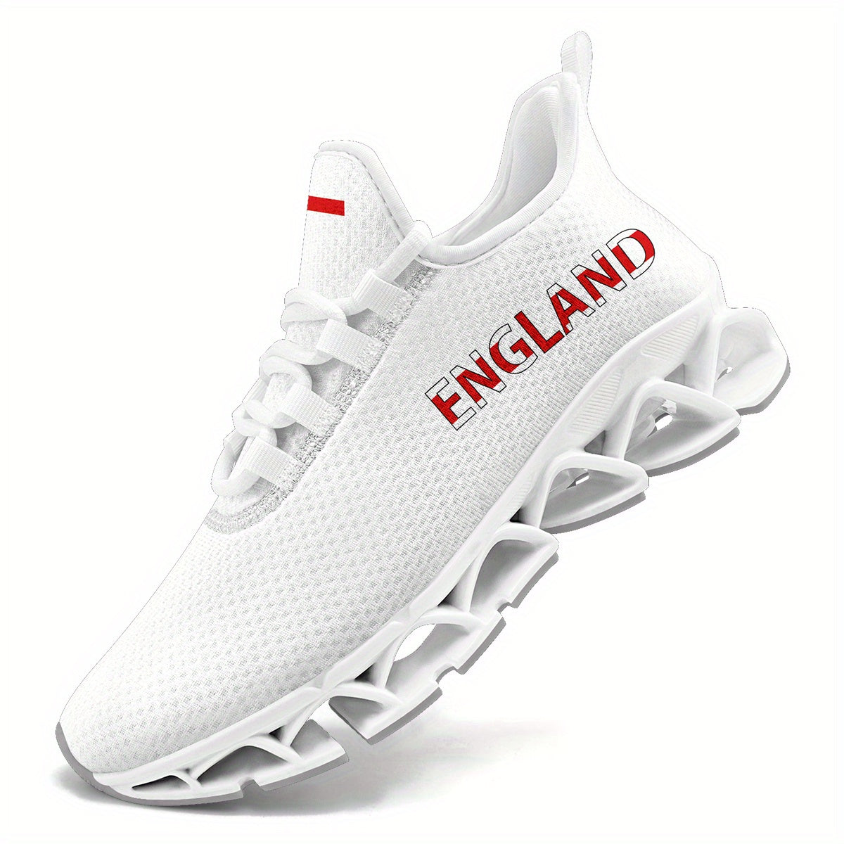 Exploded View of Men's England Flag Sneakers: Breathable Materials for Enduring Comfort