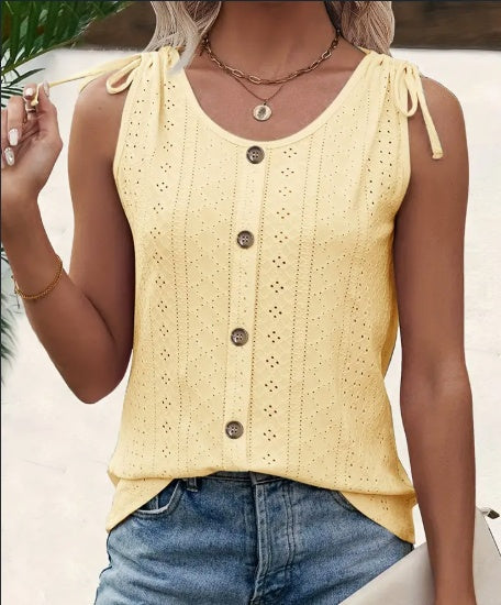 Button front casual summer top made with breathable polyester fabric

