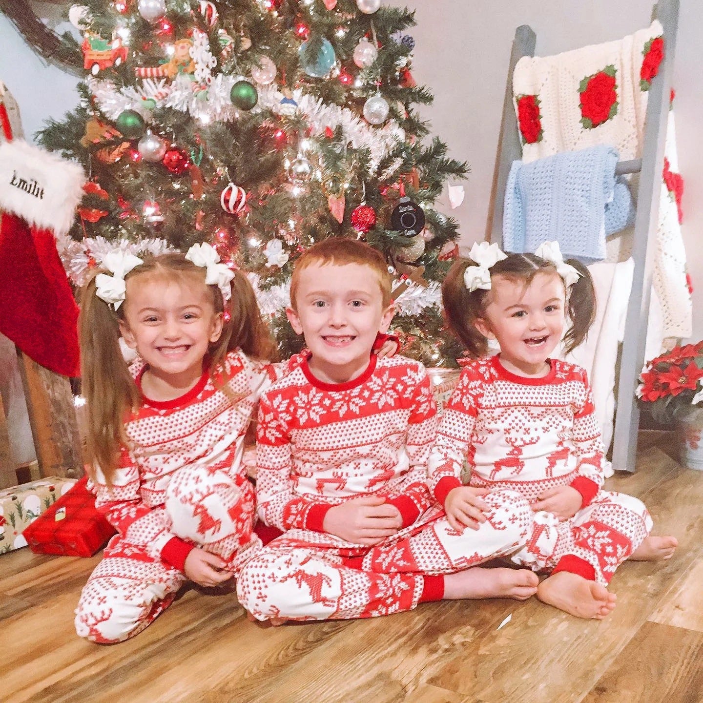 Family Christmas Pajamas with pet bandanas for the full look
