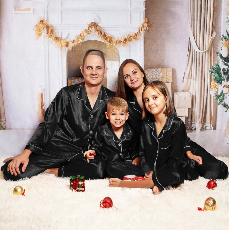 Family matching ice silk pajamas for mom, dad &amp; children 110–3XL
