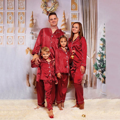 Family matching ice silk pajamas in 9 colors for cozy nights