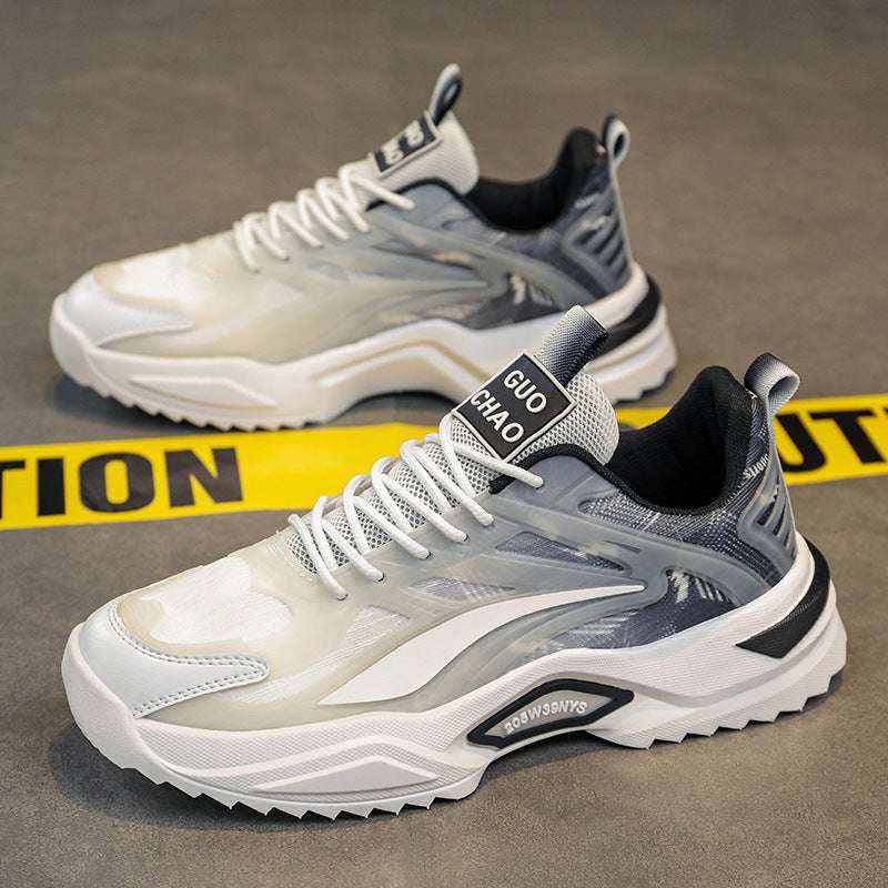 Fashion dad shoes styled with casual streetwear

