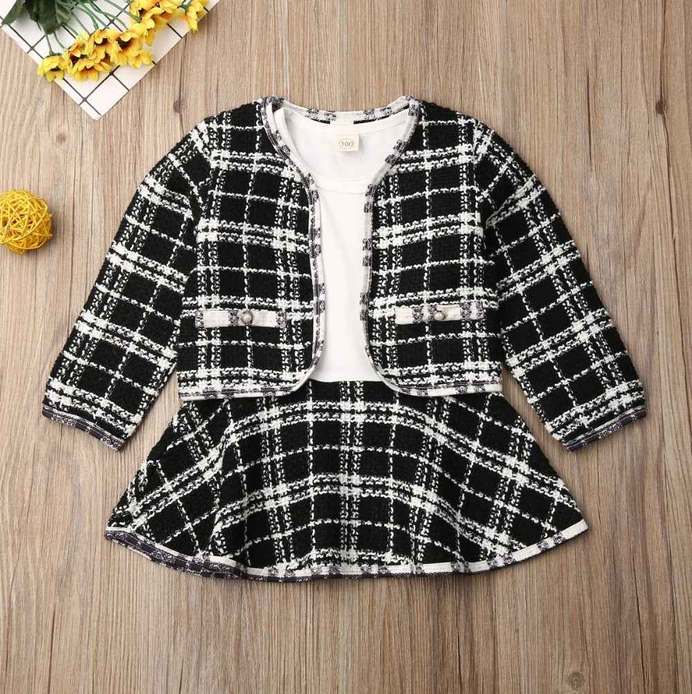 Girls Plaid Fall Two-Piece Knit Sweater & Mini Skirt