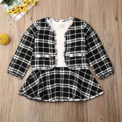 Girls Plaid Fall Two-Piece Knit Sweater & Mini Skirt