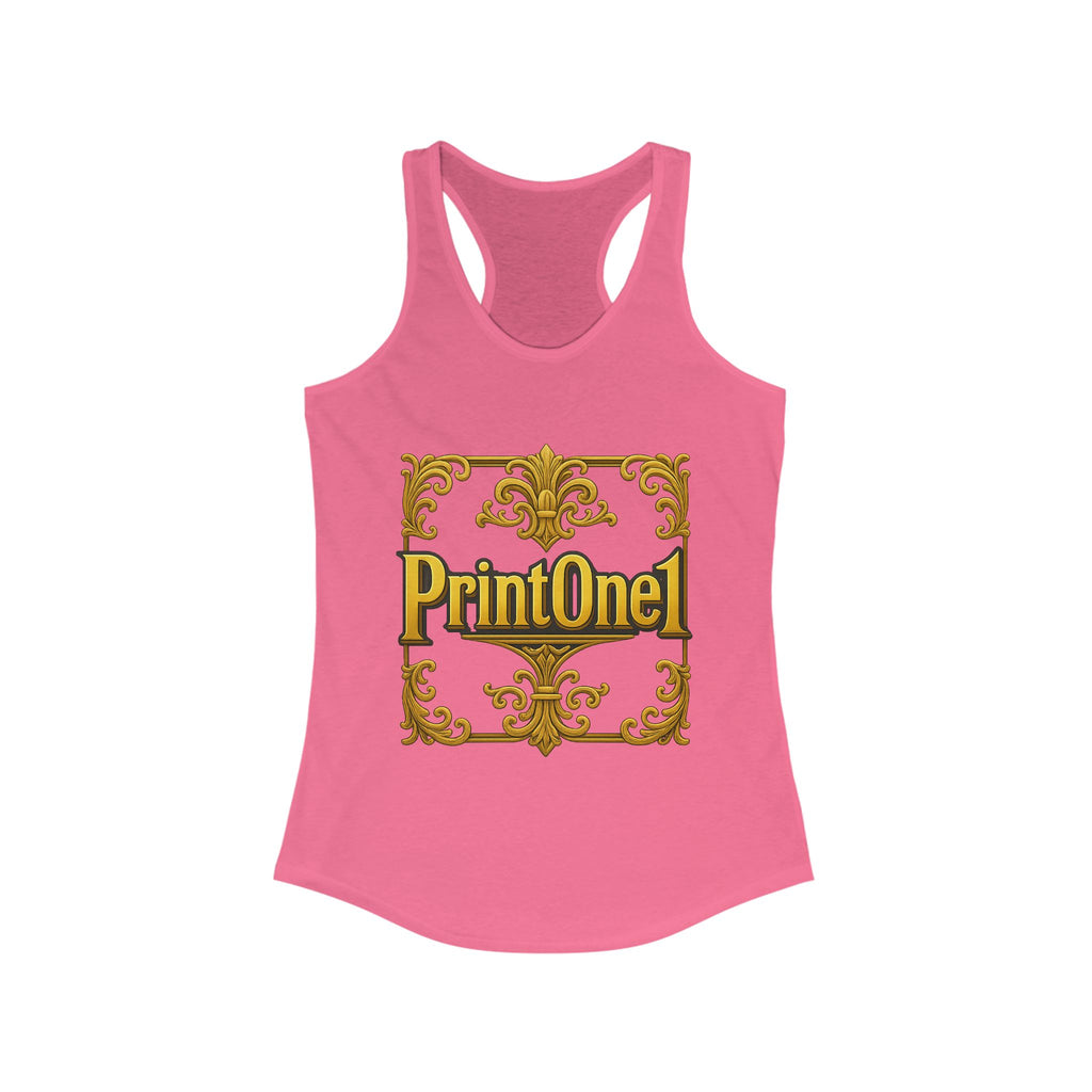 Fashion photo of PrintOne1 women's tank tops with golden logo, styled for modern looks.

