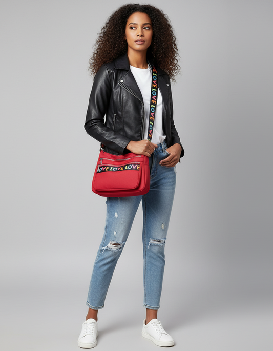 Fashionable Oxford Cloth Crossbody Bag in Red: Single Strap Cross-Body Style