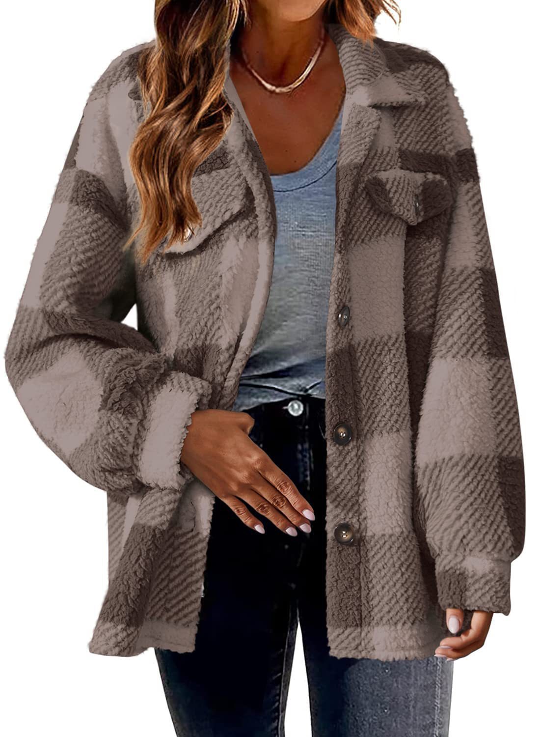 Fashionable Women's Plush Coat – Loose Fit with Classic Button Closure