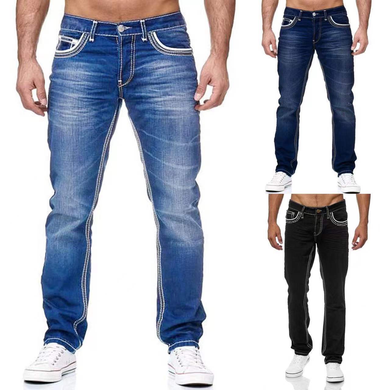 Fashionable men’s jeans with straight cut and functional pockets

