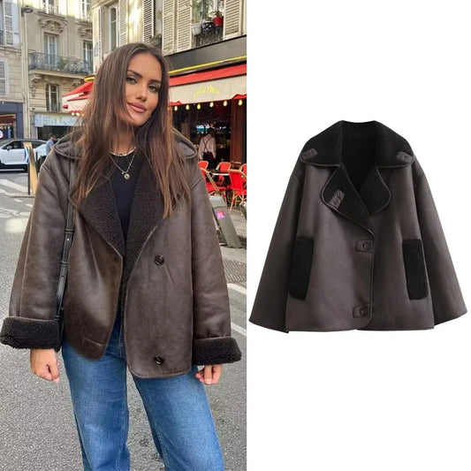 Faux leather jacket for women – single-breasted, daily commute