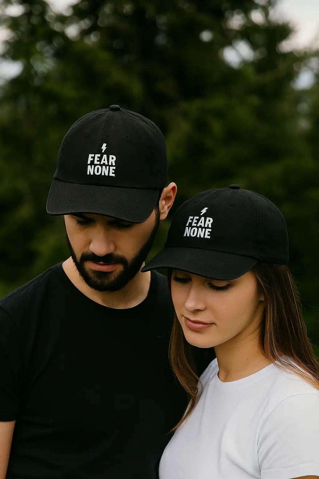 Adjustable unisex denim cap with Fear None embroidery

