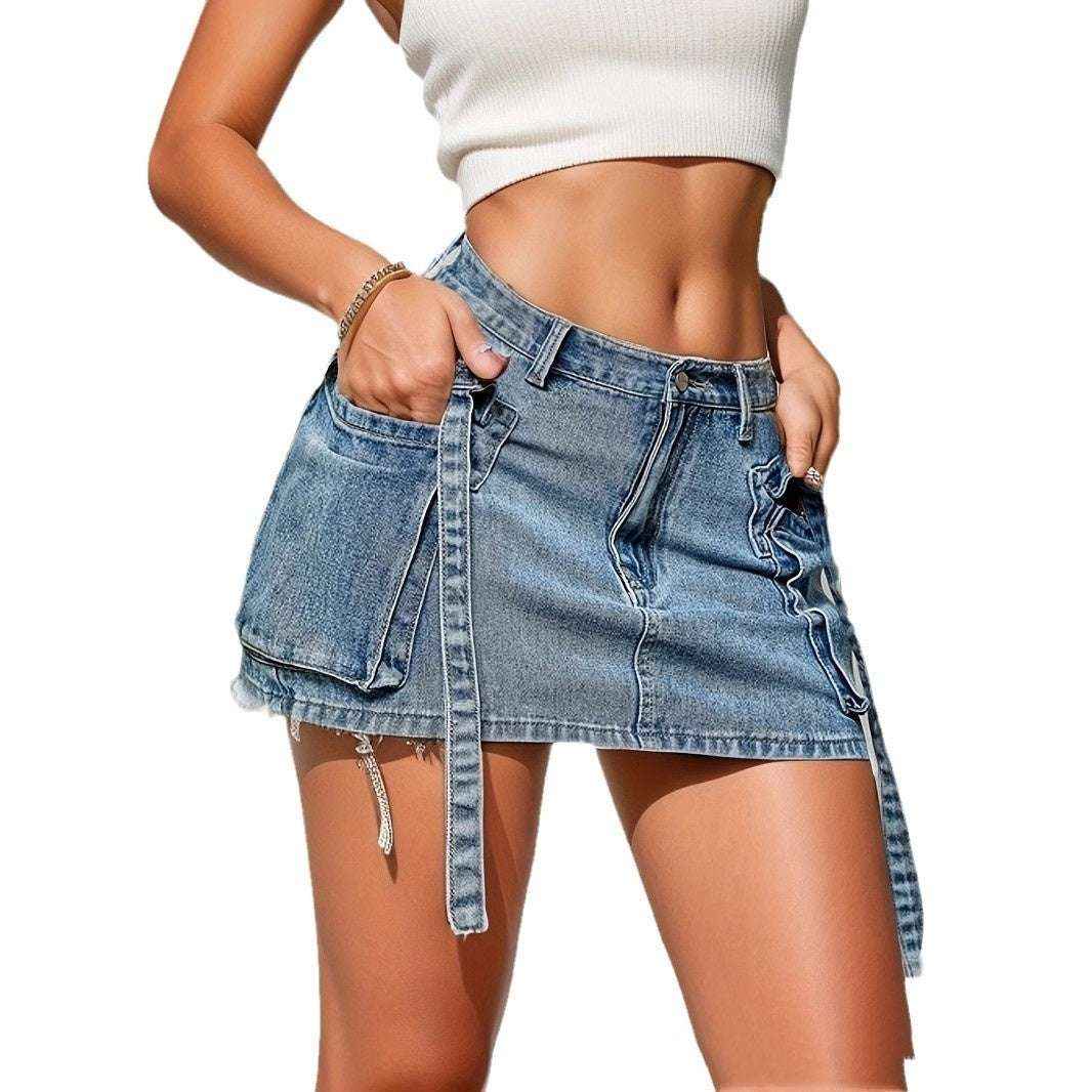 Y2K Low Rise Denim Mini Skirt - 90s Club Vibes