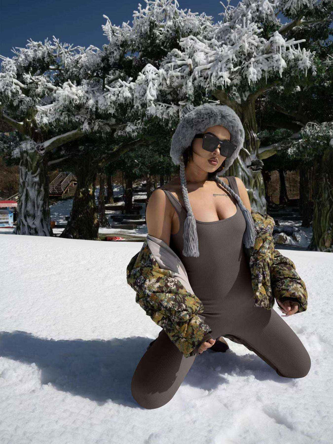 Women's Spandex Tank Top Tights with Button Detail