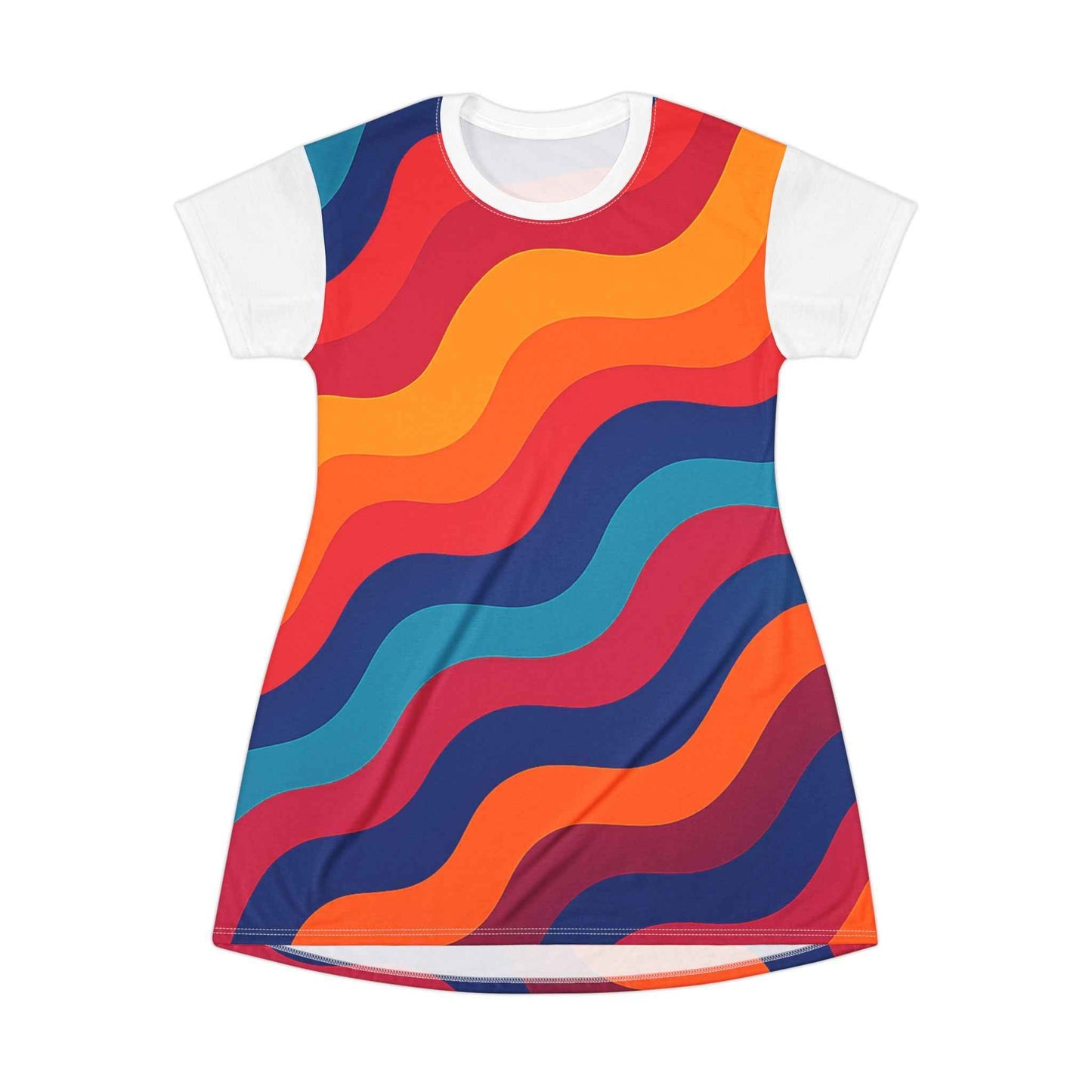 Vibrant Wave T-Shirt Dress – Boho Style for Summer Fun