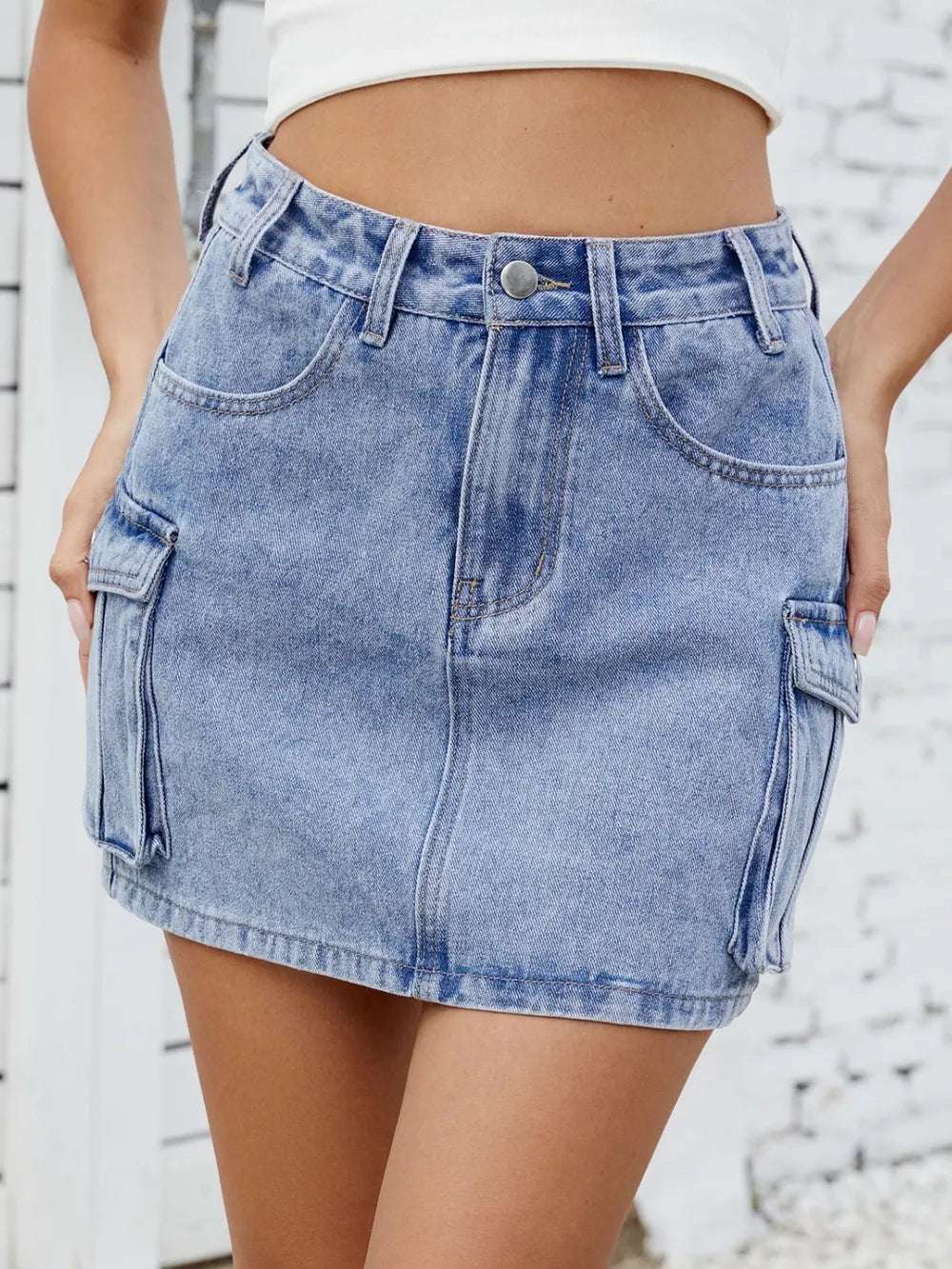 Folded cargo skirt showing fabric texture and color

