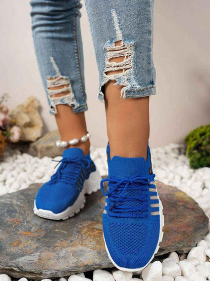 Leopard Cutout Mesh Lace-Up Sneakers - Stylish Flats