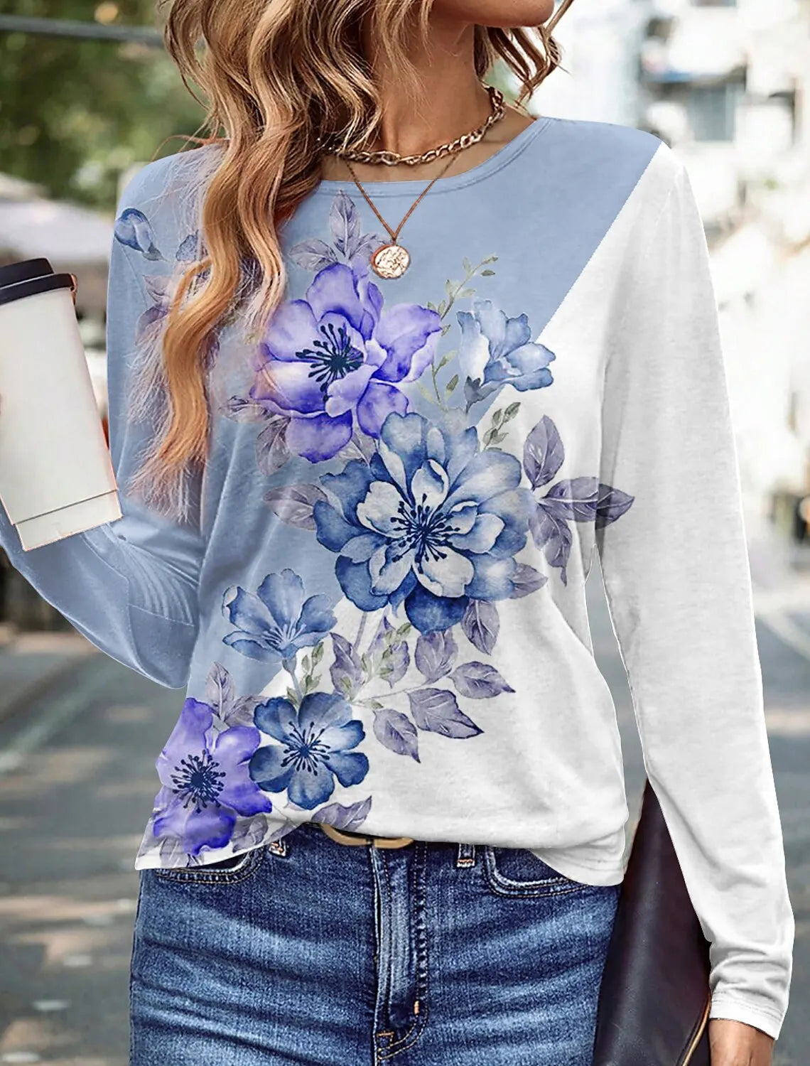 Floral Butterfly 3D Print Long Sleeve T-Shirt in Natural Light Displaying Vivid Colors