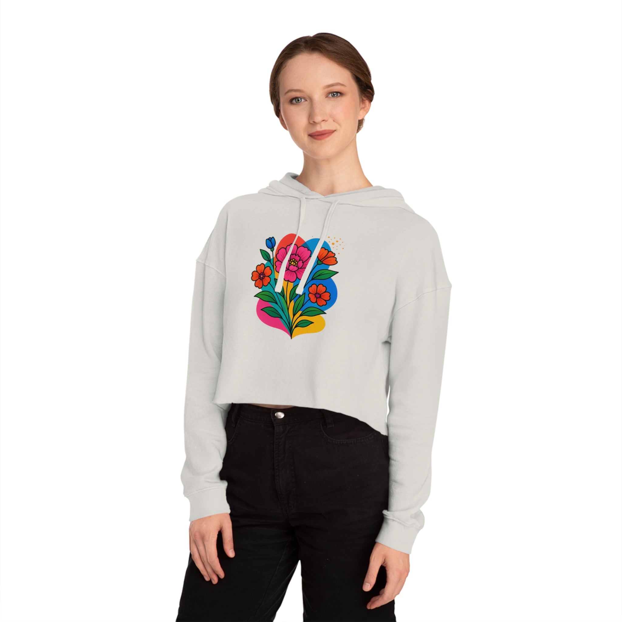 Floral cropped hoodie – adjustable hood and ribbed cuffs detail