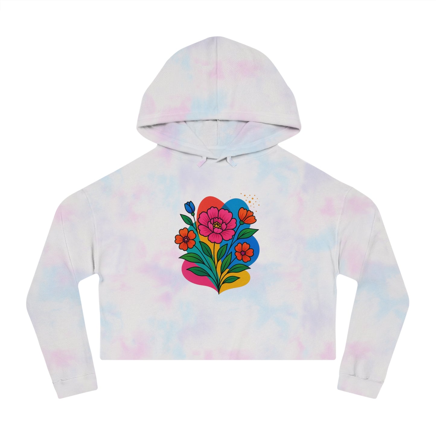 Floral cropped hoodie – adjustable hood, relaxed cropped fit