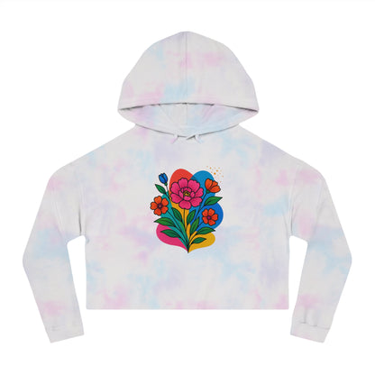 Floral cropped hoodie – adjustable hood, relaxed cropped fit