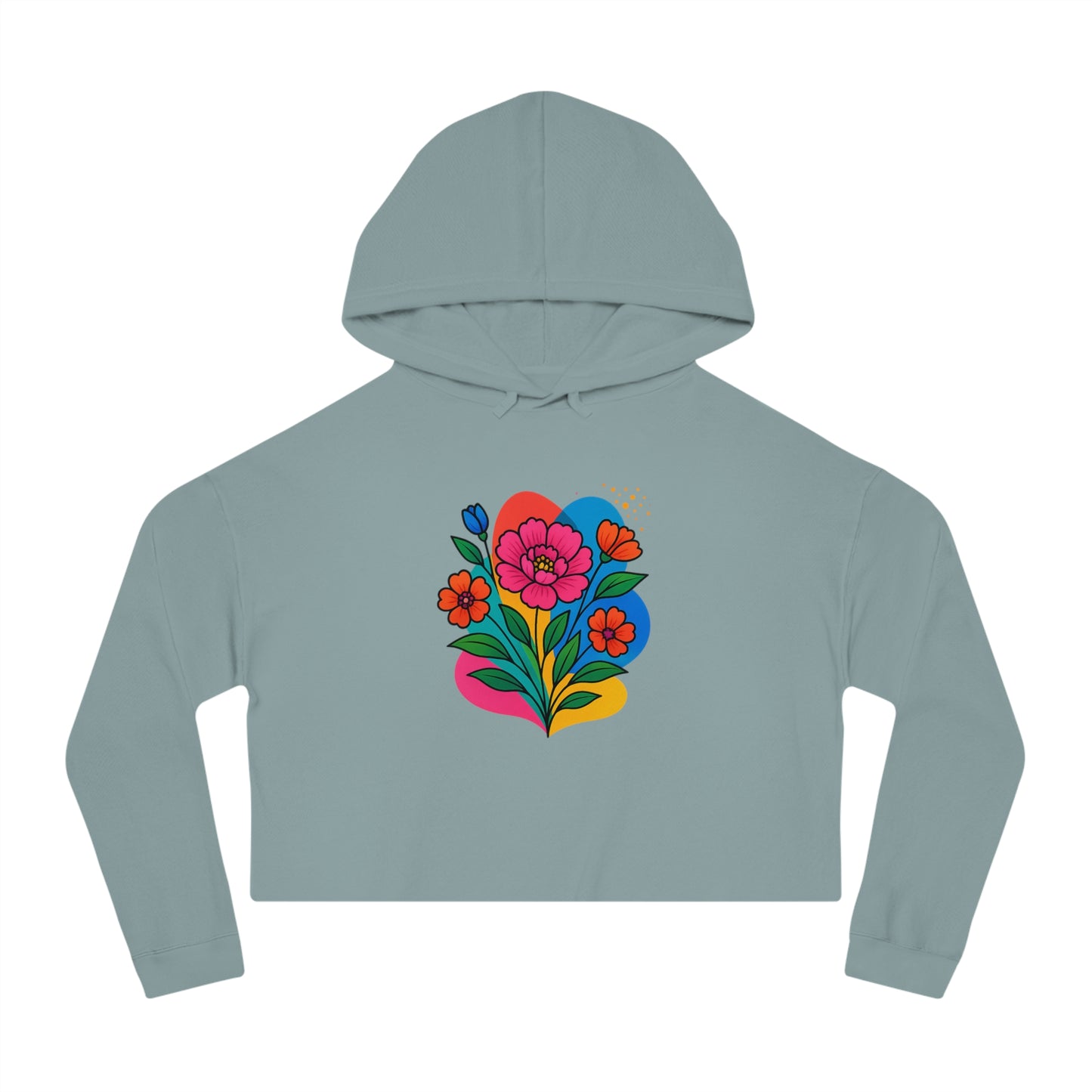 Floral cropped hoodie – close-up fabric and ribbed cuffs detail