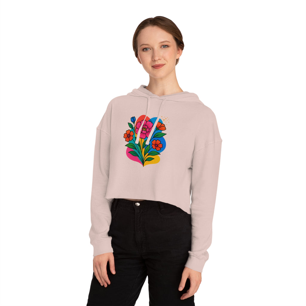 Floral cropped hoodie – spring streetwear walk outdoors