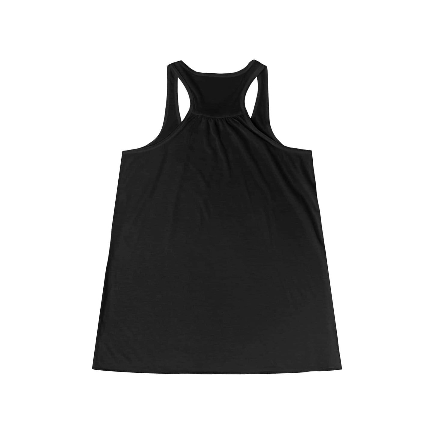 Black women's flowy racerback tank top back view