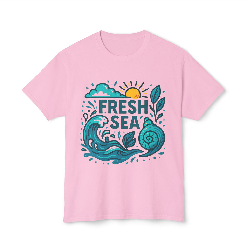 Folded Fresh Sea tee showing collar and label

