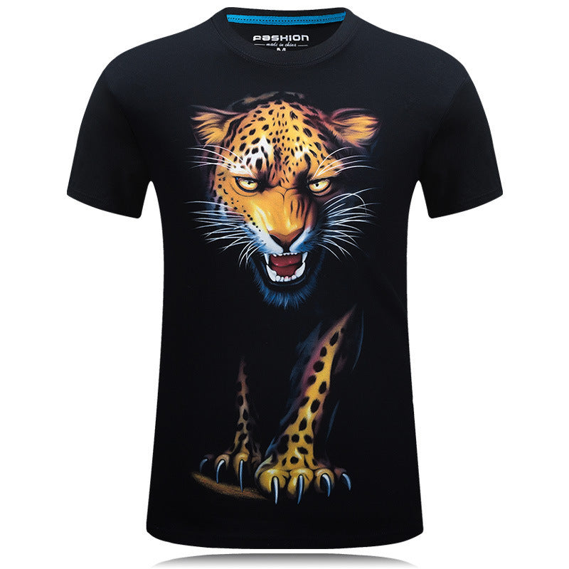 Printed crew neck personalized T-shirt laid flat on wooden surface

