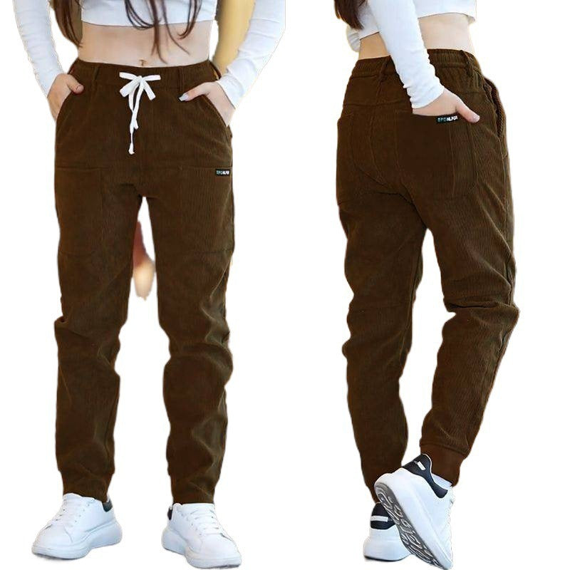 Front View: Men's 6-Pocket Track Sweatpants in Loose Trousers Style – Beige Shade Highlighted