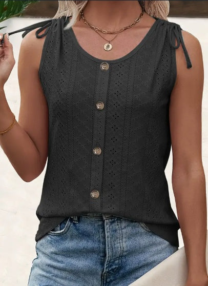 Comfortable women’s tank top with sleeveless cut and button details

