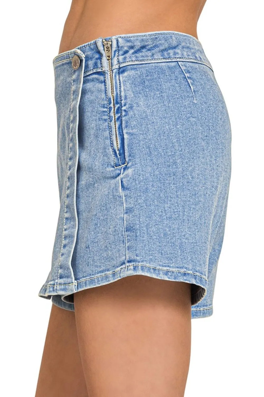 Front view of mini skirt emphasizing clean, minimal lines

